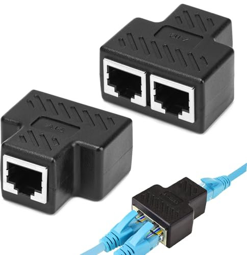 Joynine Ethernet Splitter 2Pcs Conectores Divisores RJ45 Acoplamiento Ethernet de 1 a 2 Bus Divisor RJ45【No UN Switch】 Universal Conectores Dorados para Cat5 Cat6 Cat7 Cat8 LAN Extensor