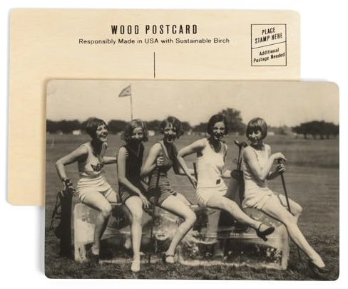 Female Golfers Sitting on Blocks of Ice Photograph (4x6 Birch Wood Postcards, 2-Pack Stationary, Rustic Home Wall Decor)