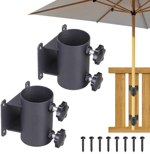 BONJUME Porte-Parapluie, 2PCS Support De Pince De Parapluie en Métal Réglable Fixation De Support De Parapluie De Patio pour Balcon Extérieur Cour Jardin Adapté Au du Mât De Parapluie