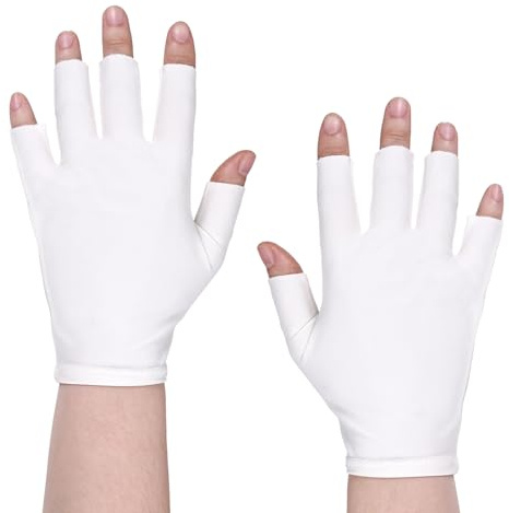 ZEYIYER 2 Pairs of White Cotton Gloves for Eczema, Cotton Gloves for Dry Hands Sleeping, Fingerless Moisturizing Glove for Adults Half Finger Touch Screen for Sleeping,Spa, Skin Treatment