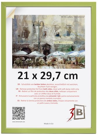 3-B Cornice portafoto LUND – verde oliva – 21 x 29,7 cm (A4) – Cornice in legno, cornice per foto con vetro acrilico