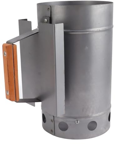 Eujgoov Starter de Cheminée BBQ Efficace, Conception Portable et Efficace, Mur de épaissi, Allumage Rapide au Charbon de Bois, avec Poignée en Bois, Idéal pour Un Environnement Extérieur Général