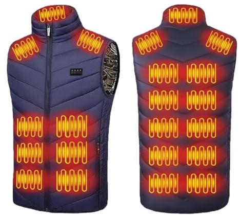 Veste Chauffante Homme, Gilet Chauffant Electrique 21 Zones 3 Température de Doudoune Chauffante pour Ski Moto Chasse Randonnée la pêche(Blue,3XL)