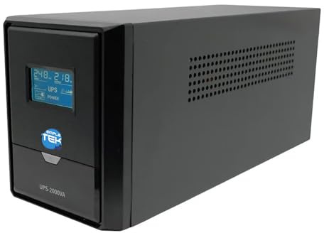 SIMPLETEK - Gruppo di continuità UPS 2000 VA / 1200 W con display LCD, 3 prese Schuko/UE, Protezione cortocircuiti, funzione AC auto restart