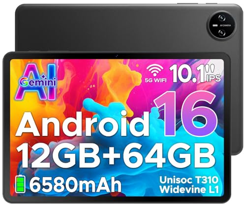 DOOGEE Tab A9 Android 16 Tablet 10 Pulgadas Gemi AI, Unisoc T310, Tablet para Niños 6580mAh, 12GB RAM/64GB ROM, Cámara Principal 8MP, Tablets Altavoces Duales, Bluetooth 5.0, OTG, Jack 3.5mm, Face ID