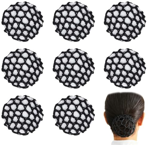 8 Pezzi Copertura a Rete per Danza, Retina per Capelli per Ragazze,Rete per Capelli Chignon, Adatto per assistenti di volo, infermieri, personale di banca, hotel, ballerini (A, nero)