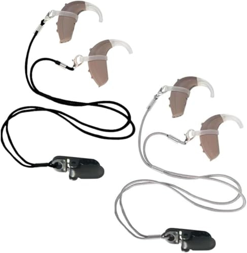 2-pack hörapparatsklämmor med snoddar, BetterJonny hörapparater, skyddsband för båda öron, hörapparater, klipphållare, rep, hörapparat, skyddsrep för ungdomar seniorer vuxna (grå svart)