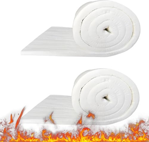 AMONENZ 2 Piezas Manta de Fibra de Cerámica, 610 x 400 x 25 mm Tela Ignífuga de Fibra Cerámica, Aislamiento Ignífugo Calderas, Resistente Temperaturas 1260°c, para Hornos de Pellets, Hornos de Forja