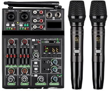 DJ-kontroller, 4-kanalig ljudmixer USB-mixer Bluetooth-konsol med trådlös mikrofon DJ-mixer for partymaskin Soundbar