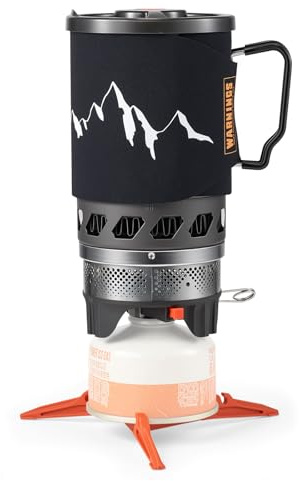 Odoland 0.9L Camping Cooking Gas System, Energy Saving Camping Stove, Lightweight Camp Pot with Jet Burner for Hiking, Trekking, Fishing, Backpacking, Hunting Black