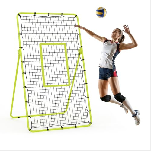 Virimolo Filet De Rebond De Volley-Ball, 2.1 * 1.2m, Cadre en Acier Filet PE, Filet De Volleyball Exterieur Réglable, Filet d'Entraînement De Volleyball Portable Pliable pour Intérieur Extérieur