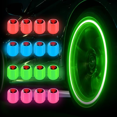 16 Stück Leuchtende Ventilkappen Auto, Fluoreszierende Reifenventilkappen mit Schädel Design, Robuste Ventilschaftkappen, Universelle Ventilschaftabdeckung Leuchtend für PKW SUV Motorrad Fahrrad MTB