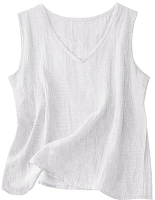 Générique Débardeur Femme Coton Et Lin Chic Et Élégant Col V Debardeur Court Été Uni Top Sans Manche Basique Tee Shirt Tee Shirt Femme Sans Manche Sexy Elegant Ideal Caraco