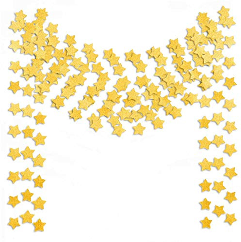 6 Pcs Gold Glitter Star Paper Garland Twinkle Bunting Banner Hanging Decorations for Christmas Birthday Party Golden Sparkling Stars for Bridal Showers Wedding Baby Shower Holiday Supplies (50 Feet)
