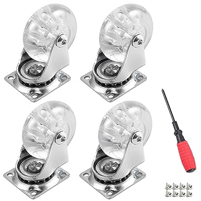 4 Pack Swivel Caster Wheels for Furniture, 2 Inch Heavy Duty Castor Wheels, Crystal Clear Polyurethane Rolling Castors with 360 Degree Plate for Cabinet,Ottoman,Bench (Not for Chair Legs)