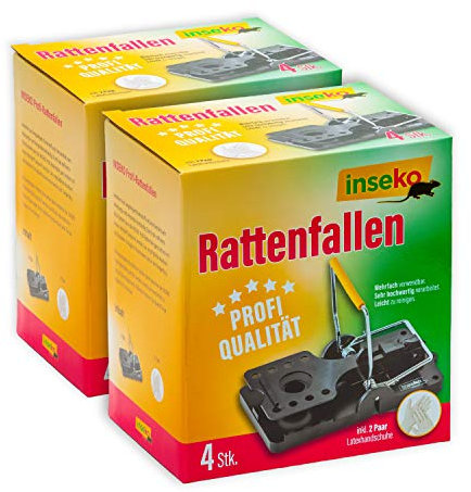 inseko 8 x Profi-Rattenfallen I sehr hochwertig I wiederverwendbar I inklusive Handschuhe (8)