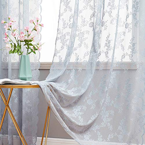 MIULEE Tende di Pizzo-Tende Grigio Chiaro per Finestre in Pizzo Trasparente Ricamate Floreali per Camera da Letto Soggiorno, Tenda Ricamate con Occhielli, 2 Pezzi Tenda， 2 X150x260cm(LxA)