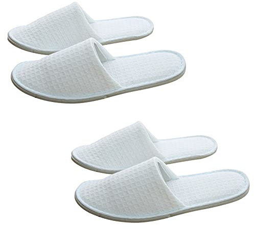 VASANA 2 paires de pantoufles douces pour hôtels, blanc, Medium