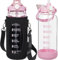 Seekua 2l Trinkflasche Glas Flasche mit Strohhalm & Zeitmarkierung, 2 liter Wasserflasche mit Früchteinsatz & Schutzhülle für Smoothie, Früchte, Kohlensäure geeignet