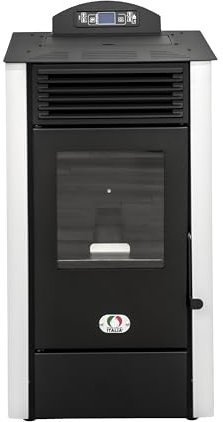 STUFE A PELLET ITALIA California 9 KW 5 Sterne WiFi | Pelletöfen Effizienz 92% Heizt 80m² Autonomie 20 Std. 5-Sterne-Zertifiziert WiFi-Steuerung 5 Kräfte Kompaktes Design 24 M Garantie Weiß