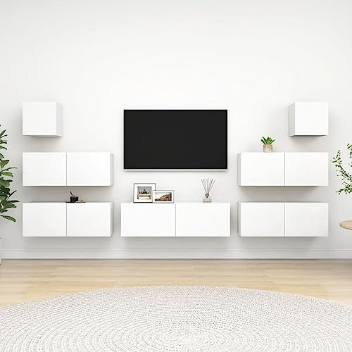 Ensemble de 7 meubles de rangement modernes en bois pour salon, chambre à coucher, etc - Blanc