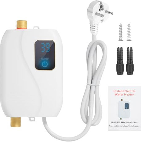 Mulcort Durchlauferhitzer, 220 V, 3500 W, Mini-elektrischer Durchlauferhitzer, Badezimmer, Küche, Waschen, mit LCD-Display für Dusche, Badezimmer, Küche, Waschen, EU-Stecker