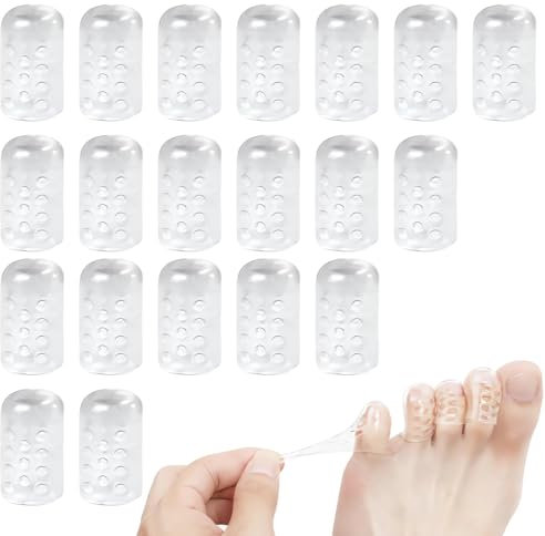 Lot de 20 protections d'orteils en silicone transparent - Pour la marche, la course, la randonnée Protège Orteils Silicone, Amélioré Protecteurs D’orteil Respirants, Petite Capuchon Orteils (20)