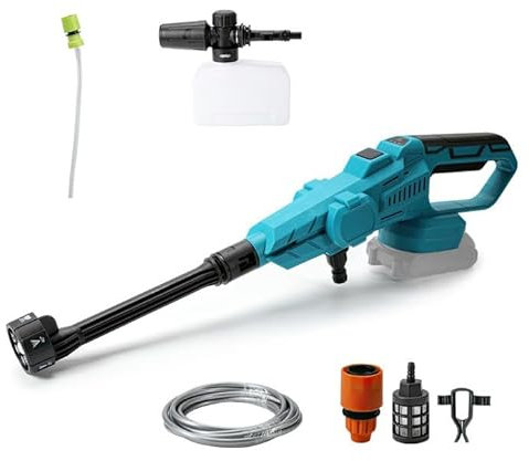 Akku Hochdruckreiniger für Makita 18v Batterie,80Bar Bürstenloser Motor Hochdruckreiniger mit 15000mA Batterien,6-IN-1 Düse,12 m Reinigungsreichweite,für mobilen Reinigung (ohne Akku)
