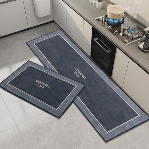 OPLERT Tapis de Cuisine 2 pièces,Tapis de Cuisine antidérapant et Lavable,Tapis de Sol de Cuisine Absorbant l'eau et résistant aux Taches,Noir,40x60+40x120cm