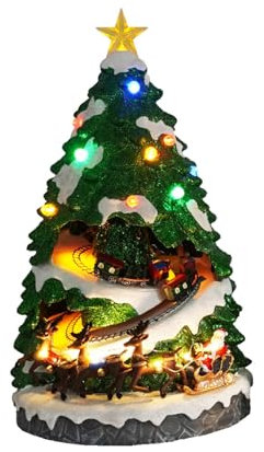 Wintem Albero di Natale Animato in Miniatura con Luci Led e Musica - Ottimo per Decorare Casa o Villaggi Natalizi - Decorato e Dipinto in Modo Artigianale con Materiali Resistenti 40x22x22cm