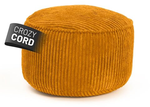 Lumaland Sitzsack Pouf aus Cord | Kompakter 50L Gaming Pouf mit 3-in-1-Funktion: bequemer Hocker, praktisches Tischchen & stylischer Indoor Fußschemel | Ø 25 x 45 cm [Senfgelb]