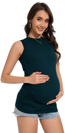 Smallshow Vestiti premaman da donna girocollo senza maniche gravidanza gilet top, Foglia di t, M