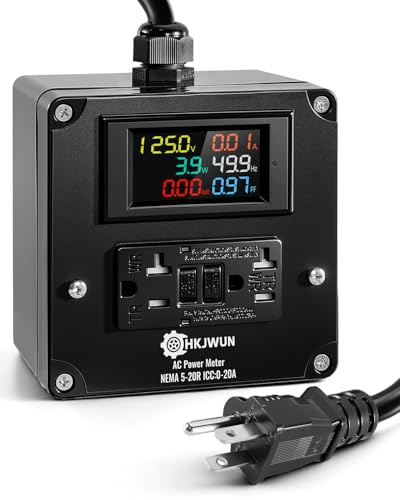 20A AC Power Meter 125V Outlet Monitor for NEMA 5-15P to 5-20R, Multifunction Energy Monitor with 6.56Ft 12AWG Cable, LCD Display Digital for Monitoring Voltage Current Frequency Power Factor