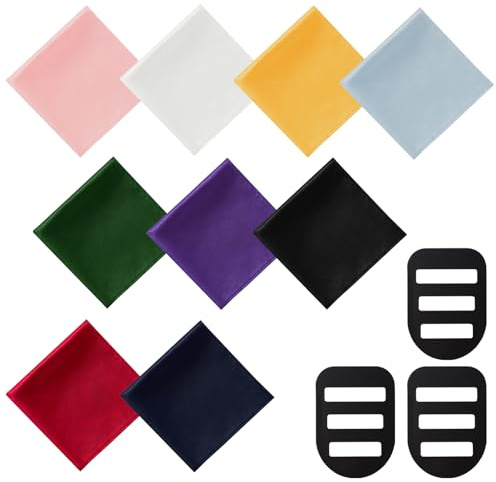 Q&J Fabric Co. Pocket Squares 9 Pcs 12'' Handkerchiefs with 3 Pocket Square Holder Valentine Gift for Men Suit Wedding Business (Baby Blue+Navy Blue+Black+Burgundy+White+Gold+Purple+Pink+Bright Green)