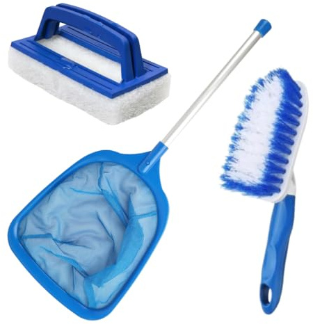 HTS Hot Tub Cleaning Kit Accessories, Pool Skimmer Leaf Net Fine Mesh Net, Scrubbing Brush and Sponge Brush for Cleaning Spas, Hot Tubs, Fountains