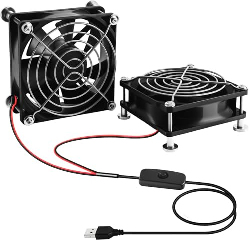 Joycabin 2 st 80 mm USB-fläkt 5 V miniventilator med magnetisk bas, PC-fläkt, tyst liten fläkt 80x80 för dator/PS4/TV-box/mottagare/AV-skåp/router/AV-kabin
