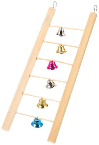 VICASKY Échelle à Perroquet en Bois Naturel 25 Cm avec 6 Barreaux, d'escalade pour Perruches et Petits Oiseaux, Échelle Suspendue avec Clochettes, Accessoire Ludique pour Cage d'oiseaux