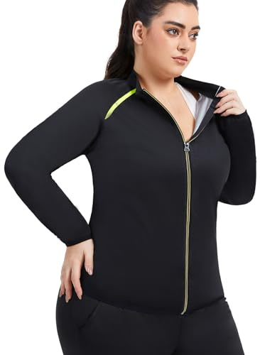 Drehhen Sauna Shirt for Women Plus Size Sweat Suit Long Sleeve Zipper Sauna Jacket Body Shaper Top Exercise Gym Runnin