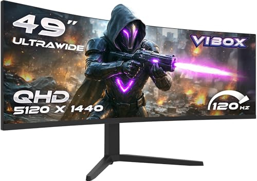 Vibox 49 Pulgadas, Monitor Gaming 120Hz, Curvo Ultra-Ancho – DQHD, 1 ms, Adaptive Sync, HDMI y DP