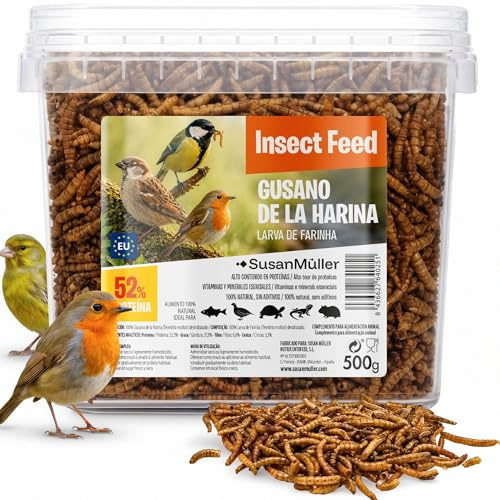 Gusano De La Harina Deshidratado SusanMüller 500g - Alimento Natural para Aves Silvestres, Gallinas y Peces De Estanque - Sin Aditivos, Alta Proteína para Invierno y Cría