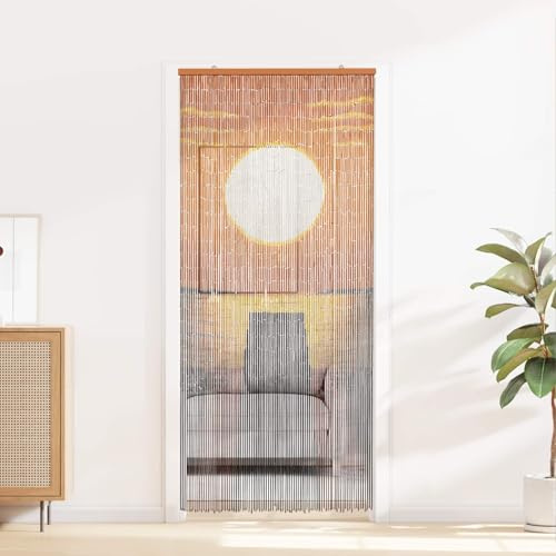 GeenYuu Tenda anti-insetti multicolore in bambù, 200 x 90 cm, zanzariera con tessuto naturale per porta, balcone e terrazza, autoadesiva, ritagliabile, permeabile all'aria