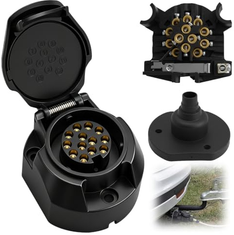 Snugcore Prise Remorque 13 Broches Femelle avec Joint en Caoutchouc, Connecteur 13 Pôles 12V pour Voiture Camion Caravane et RV Adaptateur pour Attelage