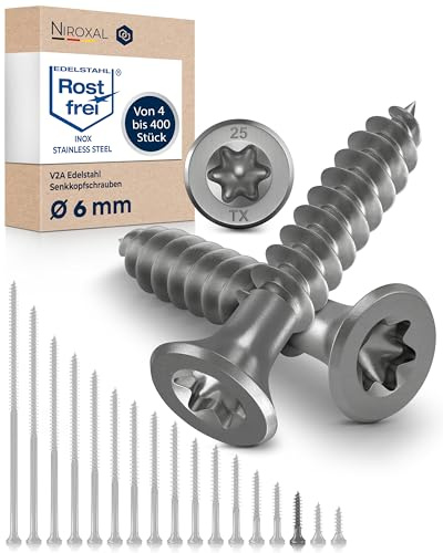 Träskruv Rostfritt Stål A2 Försänkt Huvud Torx TX25 – Delgängad – 6x25 mm – 400 st – Universalskruv för Trä