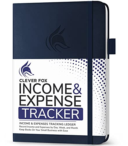 Clever Fox Income & Expense Tracker, Business Ledger 15 x 21cm Dark Blue | Bookkeeping & accounting notebook, Finance record log book, Budget planner & monthly bill organizer, Small business supplies