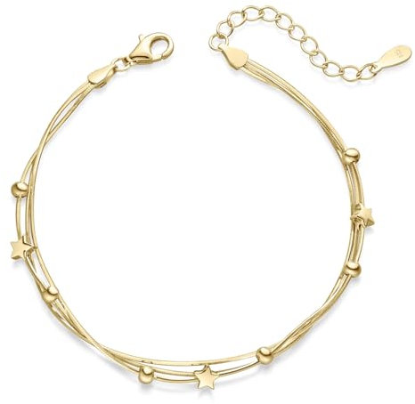 Materia Armband Gold Damen Kugeln Sterne Silber 925 vergoldet verstellbar SA-150