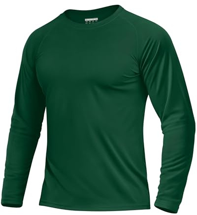 TACVASEN Camisas de Protección Solar Hombres Camisa de Manga Larga Camiseta UPF 50+ Top de Protección UV Verano Camisetas para Caminar Rashguard Verde Oscuro