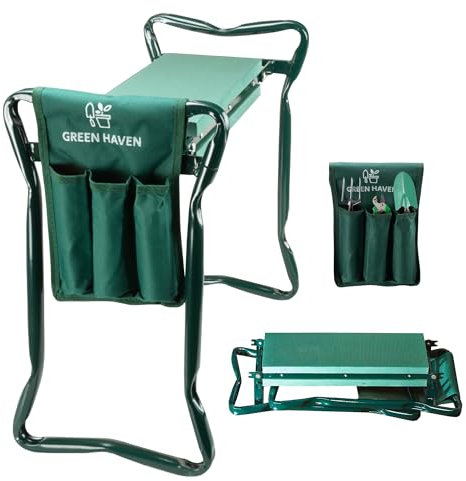 Green Haven Heavy Duty Garden Kneeler Seat with Handles & Tools Bag, Multi-Use Foldable EVA Foam Padded Kneeler, Lightweight Kneeling Stool for Gardening - Portable Garden Kneeler Seat
