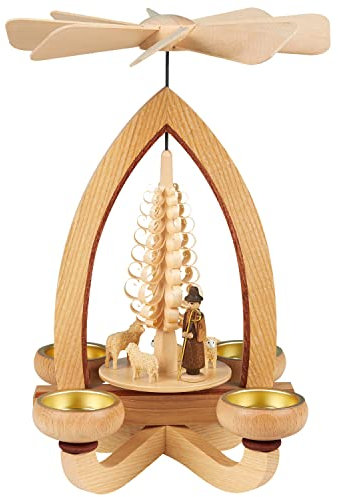 Seiffener Volkskunst | Erzgebirgische Teelichtpyramide klassisch | 28 cm Weihnachtspyramide | traditionelle Volkskunst aus dem Erzgebirge | Schafe