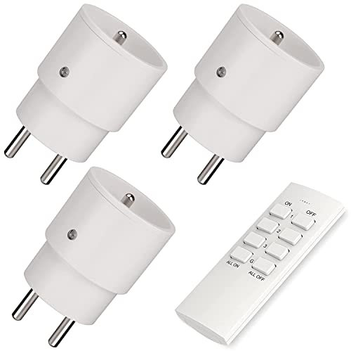 Gmornxen Prise Télécommandée Sans Fil Programmable 2300W, 3 Prises et 1 Télécommande, Prise Telecommande Portée de Fonctionnement Jusqu'à 70M, Contrôle Facile de Vos Appareils Électriques