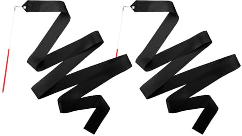 Mr Rex 2 Stück Schwarz Tanzband Buntes Gymnastik Band mit Stab 2m für Kinder Mädchen Schule und Heimspiel Spielplatz im Freien